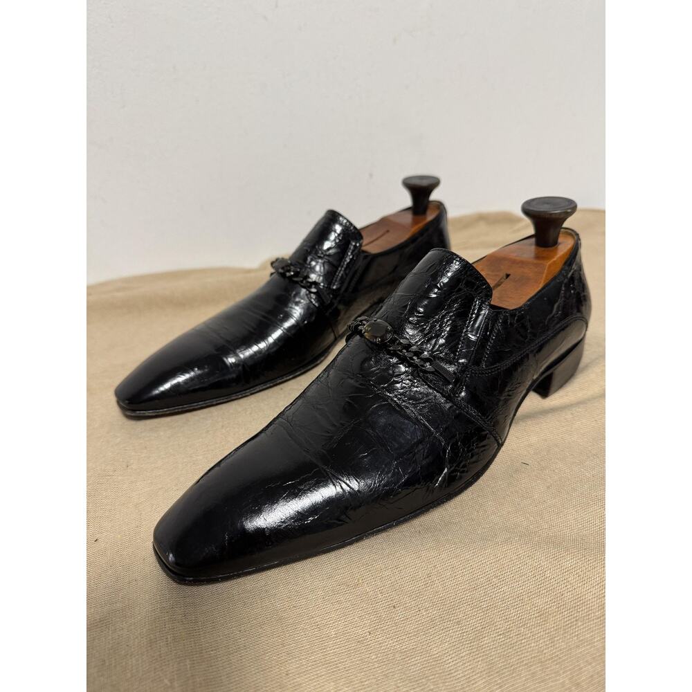 Stefano Castelli Shoes Mens Size 42 Black Loafers Slip On Chain Bit Made Italy